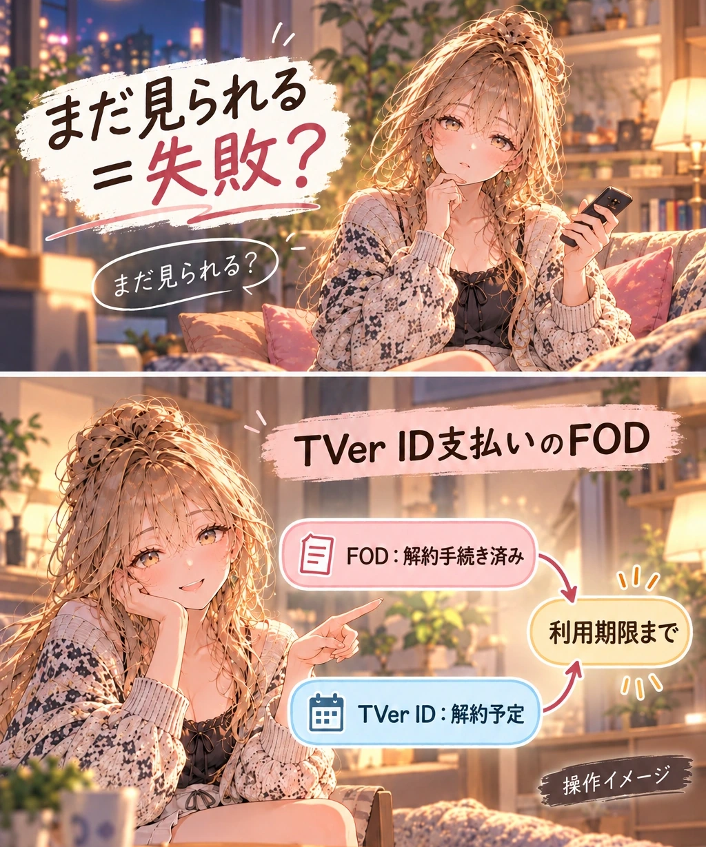 FODのWebサイトで解約し、期限と表示を確かめる